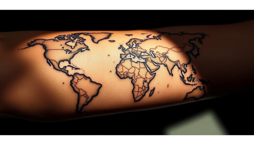 World Map Tattoo Designs for Globetrotter Body Art